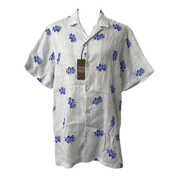 Soloio Vasari Other - Mens XL Button Down Designer Shirt Soloio Vasari White and Blue Blueberry linen